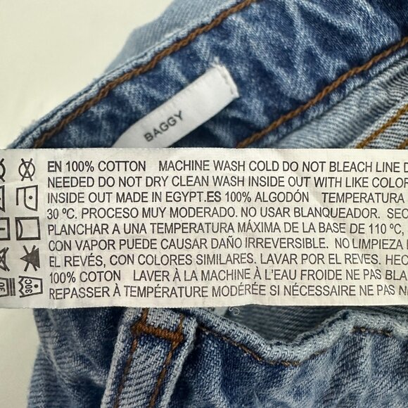 Forever 21 Baggy Drawstring Distressed Women's size 24 Medium Blue Denim jeans - Picture 4 of 5